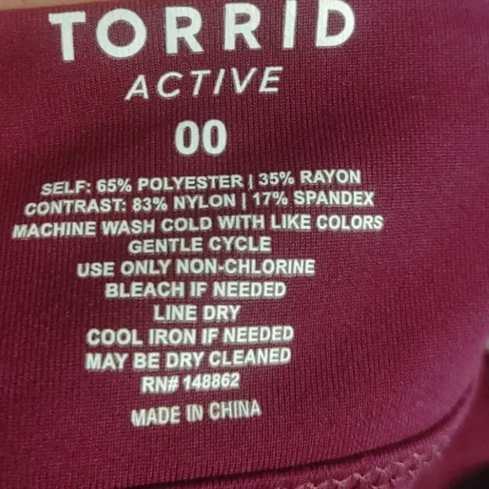 Torrid Active Sports Bra Square Back Maroon Sz 00 M/L Sz 10 - Picture 3 of 3